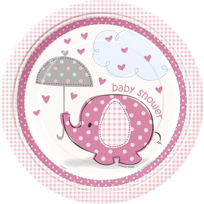Pink Baby Elephant Large Plates (Pack of 8) | Pink Baby Elephant Party Supplies