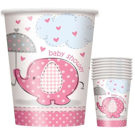 Pink Baby Elephant Paper Cups (Pack of 8) | Pink Baby Elephant Party Supplies