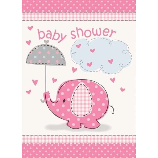 Pink Baby Elephant Baby Shower Party Invitations (Pack of 8) | Pink Baby Elephant Party Supplies
