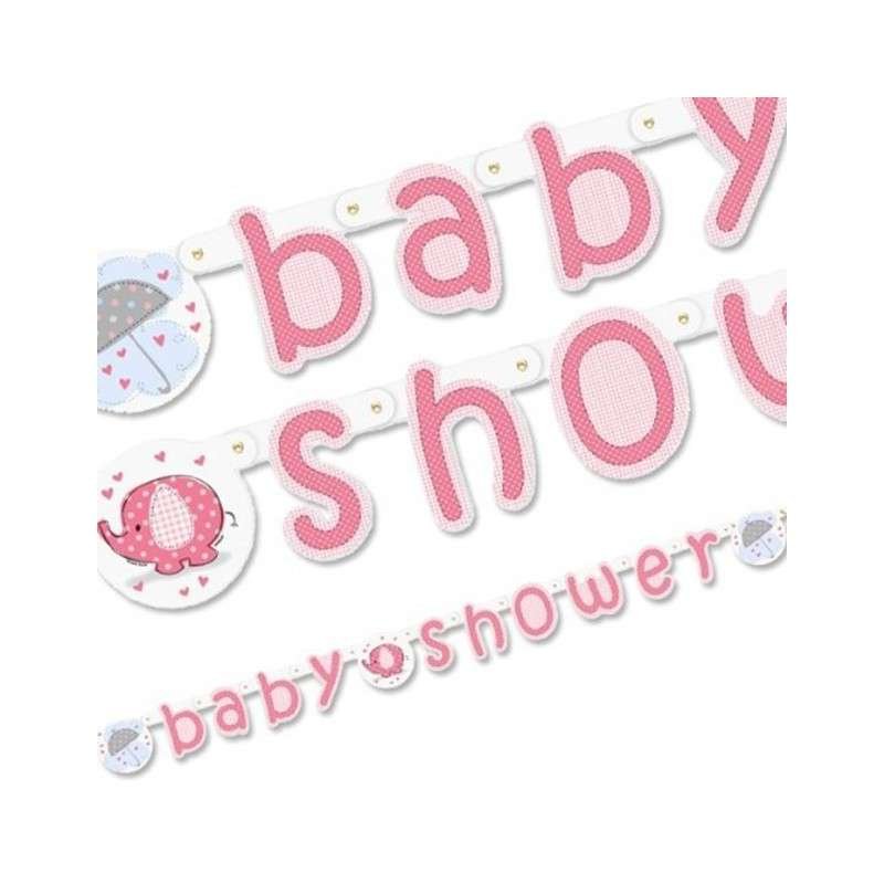 Pink Baby Elephant Baby Shower Jointed Banner | Pink Baby Elephant Party Supplies