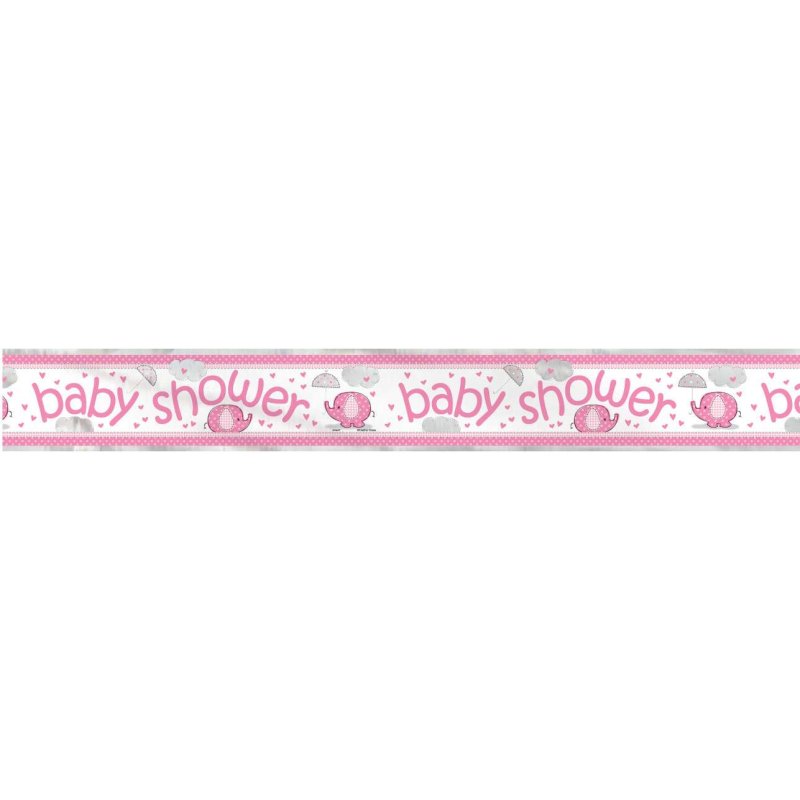 Pink Baby Elephant Baby Shower Foil Banner | Pink Baby Elephant Party Supplies