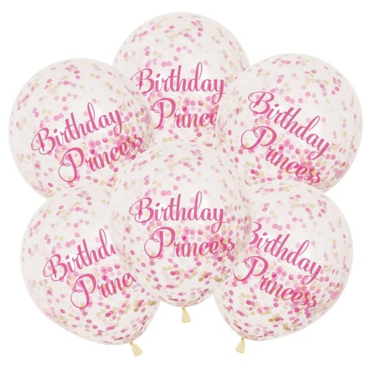 Pink Princess Clear Confetti Balloon (Pack of 6) | Discontinued Party Supplies