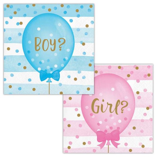 Gender Reveal Balloons Small Napkins (Pack of 16) | Gender Reveal Party Supplies