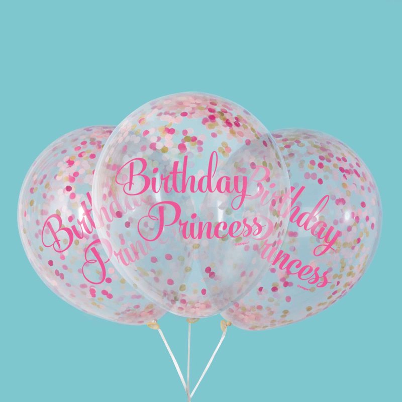 Pink Princess Clear Confetti Balloon (Pack of 6) | Discontinued Party Supplies