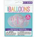 Pink & Gold First Birthday Confetti Balloons (Pack of 6) | Pink & Gold First Birthday Party Supplies