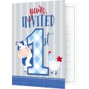 Blue Farmhouse 1st Birthday Invitations Set (Pack of 8) | Blue Farm 1st Birthday Party Supplies