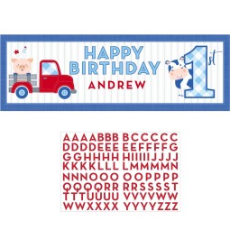 Blue Farmhouse 1st Birthday Personalised Giant Banner | Blue Farm 1st Birthday Party Supplies