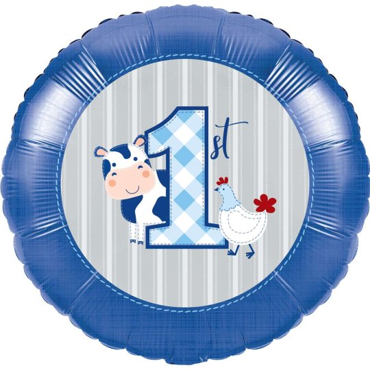 Blue Farmhouse 1st Birthday Balloon | Blue Farm 1st Birthday Party Supplies