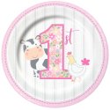 Pink Farmhouse 1st Birthday Small Plates (Pack of 8) | Pink Farmhouse 1st Birthday Party Supplies