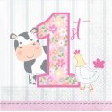 Farm 1st Birthday Girl Small Napkins (Pack of 16) | Pink Farmhouse 1st Birthday Party Supplies