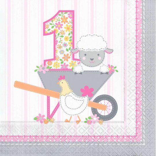 Farm 1st Birthday Girl Large Napkins (Pack of 16) | Discontinued Party Supplies
