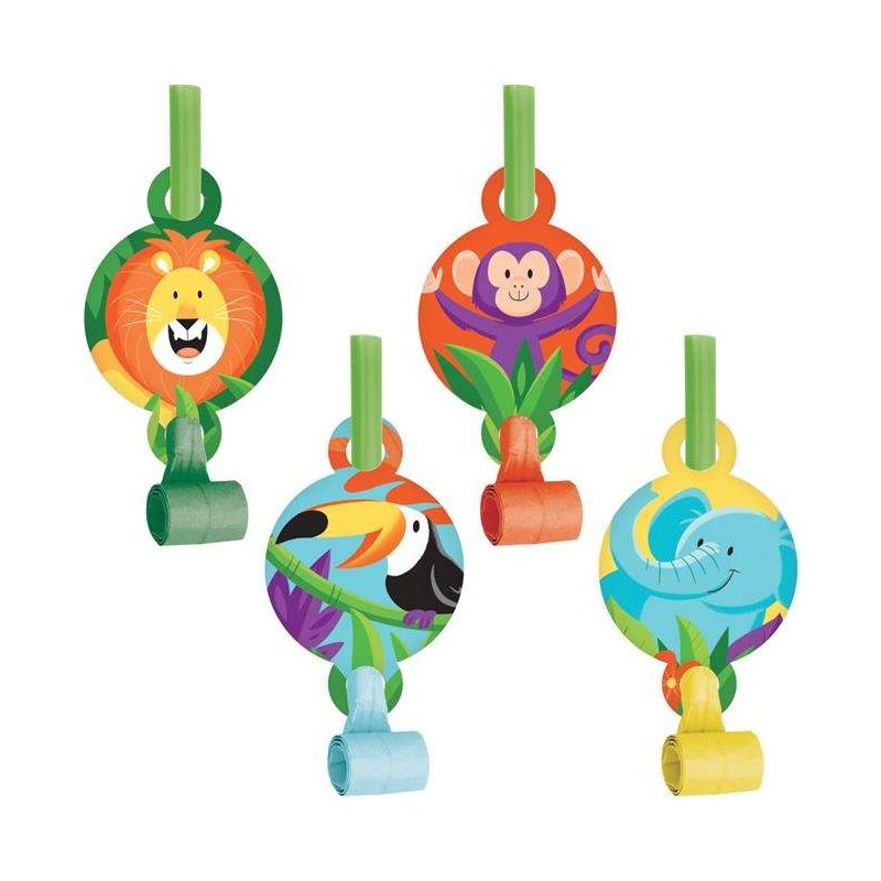 Jungle Safari Party Blowers (Pack of 8) | Jungle Animals Party Supplies