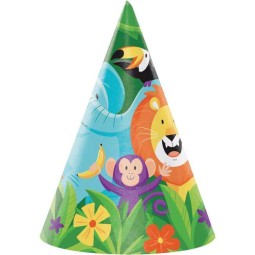 Jungle Safari Party Hats (Pack of 8) | Jungle Animals Party Supplies
