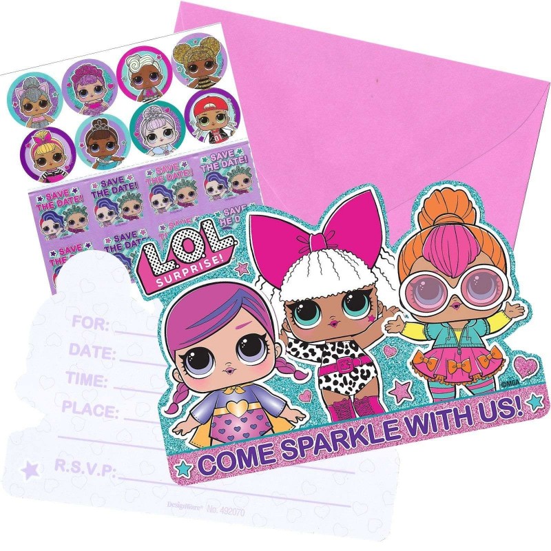 lol surprise party invitations set pack of 8 lol surprise party supplies who wants 2 party surprise birthday invitations