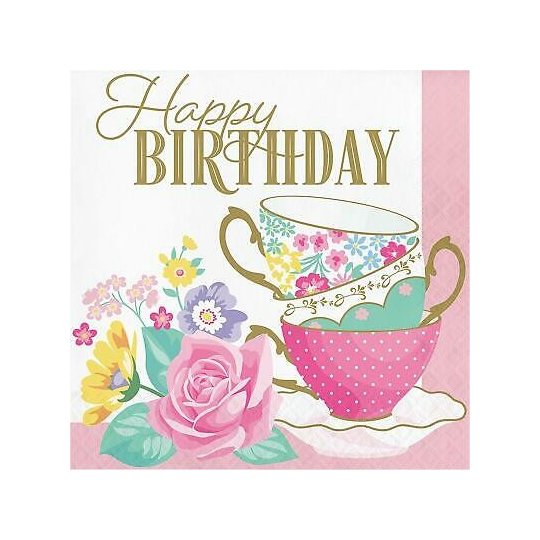 Floral Tea Party Happy Birthday Large Napkins (Pack of 16) | Floral Tea Party Party Supplies
