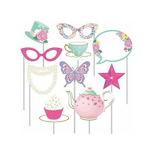 Floral Tea Party Photo Booth Props (Set of 10) | Floral Tea Party Party Supplies