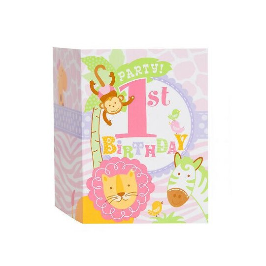 Girls Safari 1st Birthday Party Invitations (Pack of 8) | Girls Jungle 1st Birthday Party Supplies