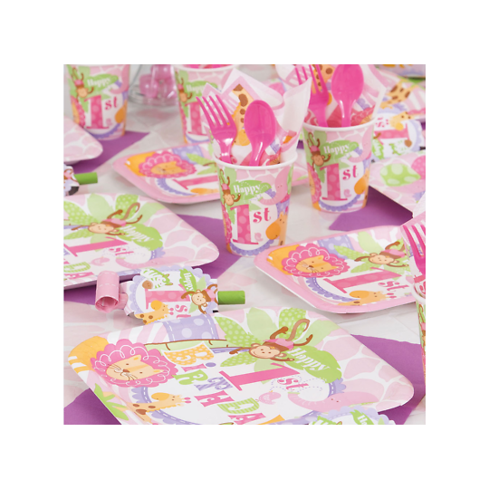 Girls Safari 1st Birthday Cake Topper | Girls Jungle 1st Birthday Party Supplies