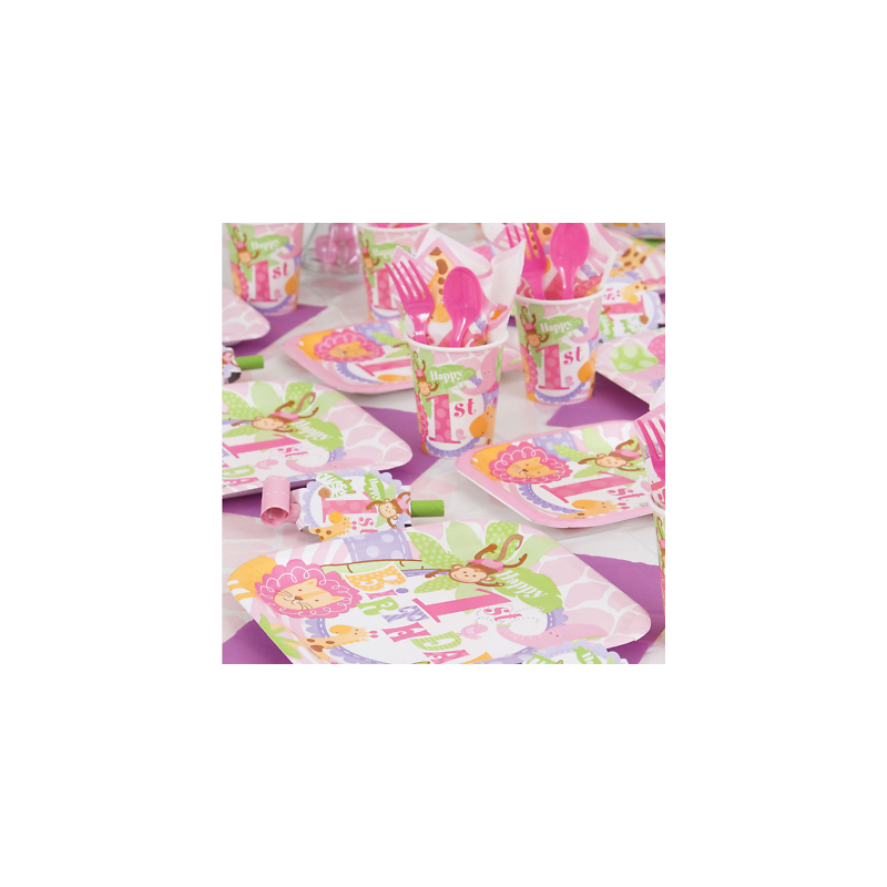 Girls Safari 1st Birthday Cake Topper | Girls Jungle 1st Birthday Party Supplies