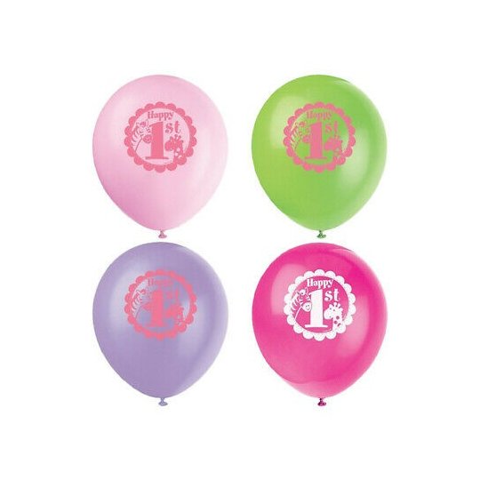 Girls Safari 1st Birthday Balloons (Pack of 8) | Discontinued Party Supplies