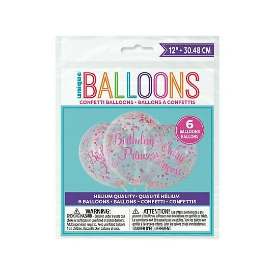 Pink Princess Clear Confetti Balloon (Pack of 6) | Discontinued Party Supplies