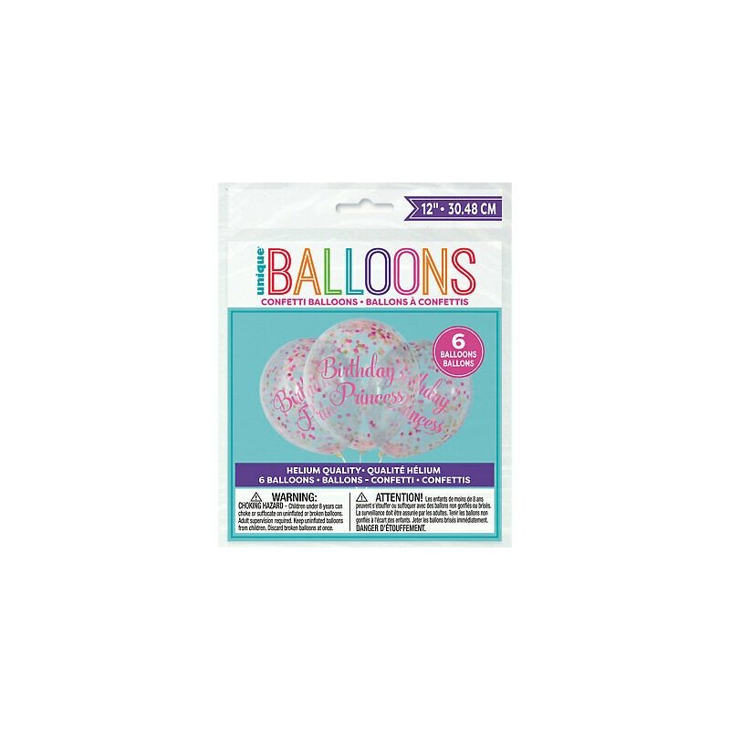 Pink Princess Clear Confetti Balloon (Pack of 6) | Discontinued Party Supplies